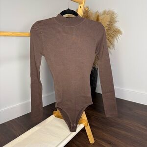 Brown Ribbed Long Sleeve Bodysuit